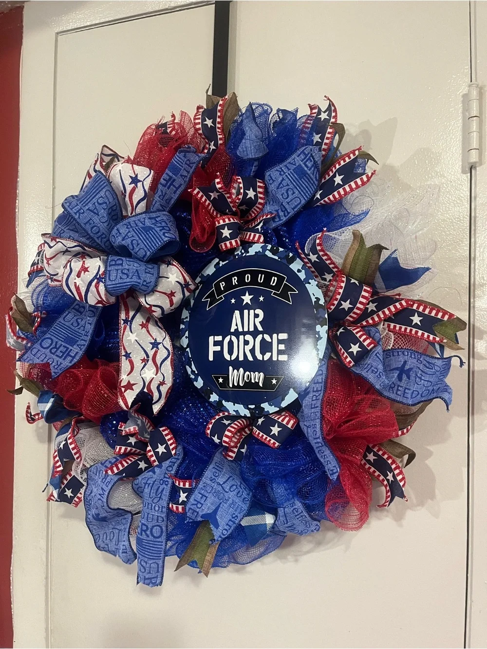 Hand Crafted Red White Blue Air Force Mom Wreath